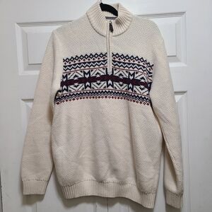 IZOD Mens qtr zip sweater waffle knit‎ Ivory size M